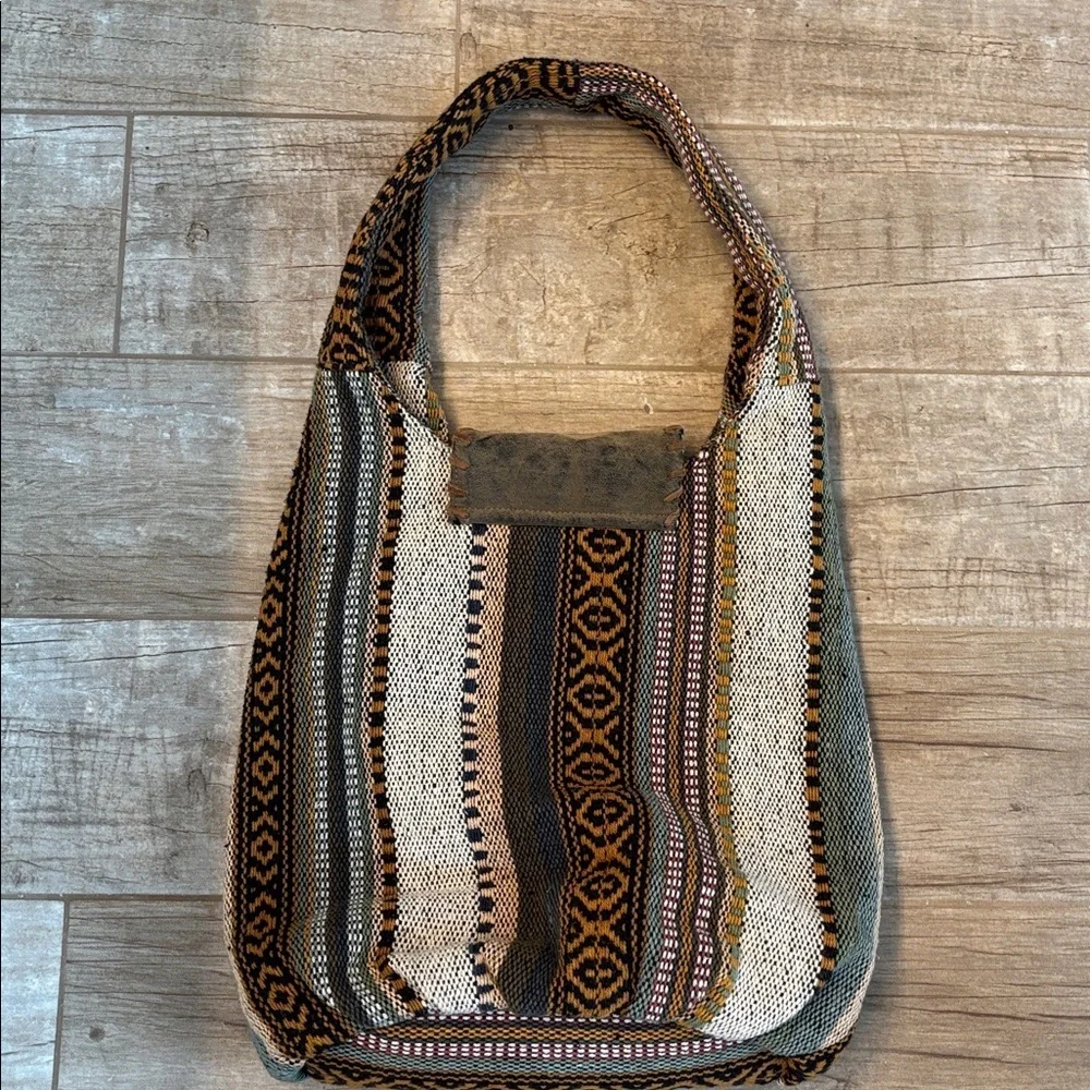 Bohemian Style Hobo Bag, Woven Pattern,Fringe Details And Slouchy Shoulder Strap